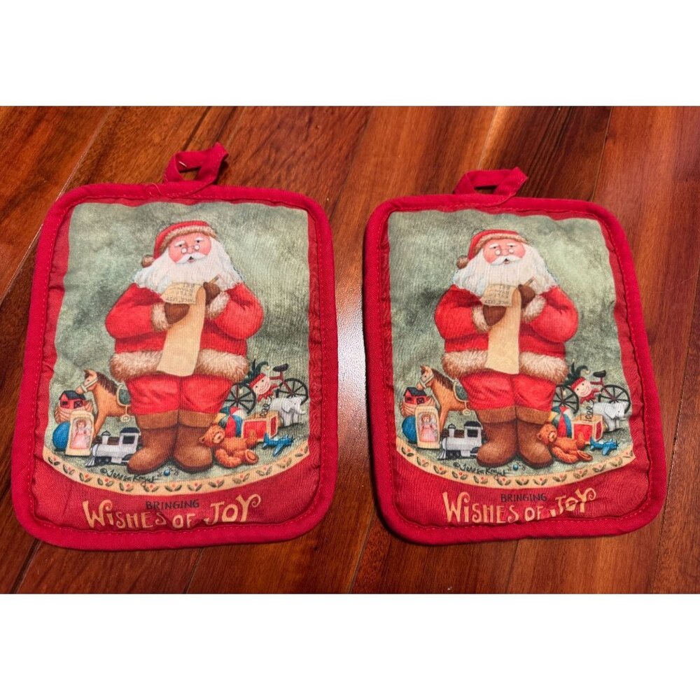 Teresa Kogut Santa with List and Toys  Pot Holders Oven MittWishes of Joy